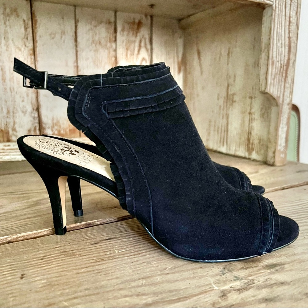 Vince Camuto Prenda Black Suede Women's Heeled Sandals NWOT